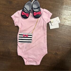 Little Treasure Pink Graphic Pink Purse Tshirt Onesie with shoes